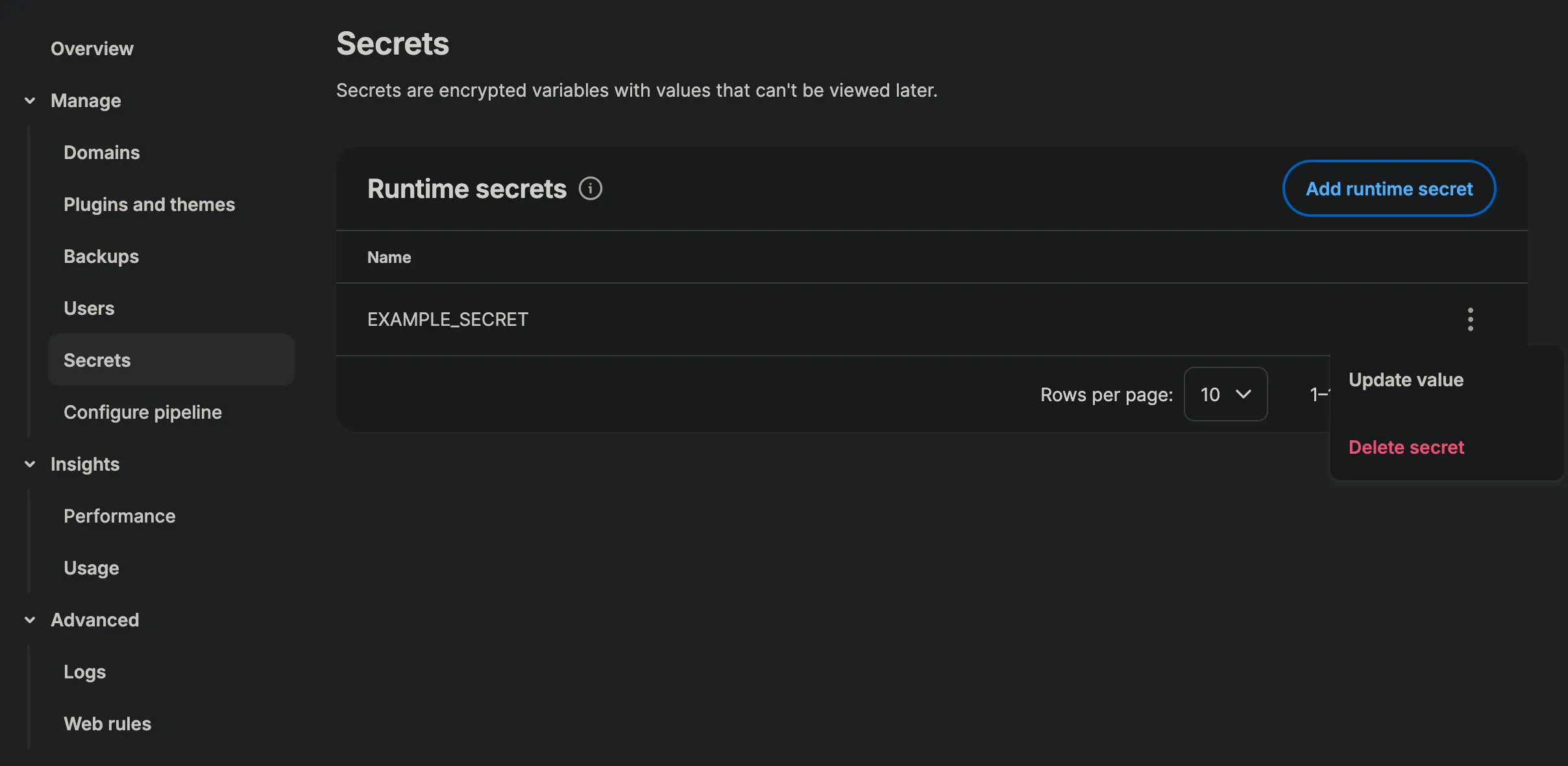 Environment Secrets in the User Portal